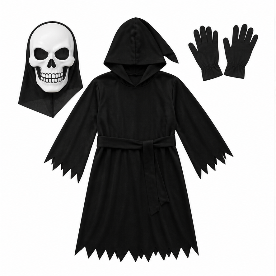 Kids’ Grave Ghoul Costume – Mask, Tunic, Belt & Gloves white background product image
