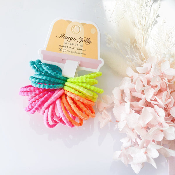 MANGO JELLY Kids Hair Ties (3cm) - Bubbly Neon (THICK) - One Pack - NuSea