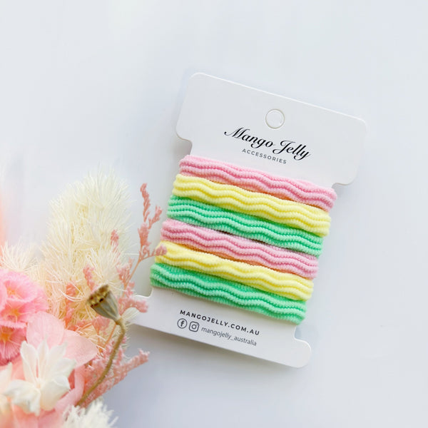 MANGO JELLY Metal Free Textured Hair ties 4cm (Thick) - Pastel - One Pack - NuSea