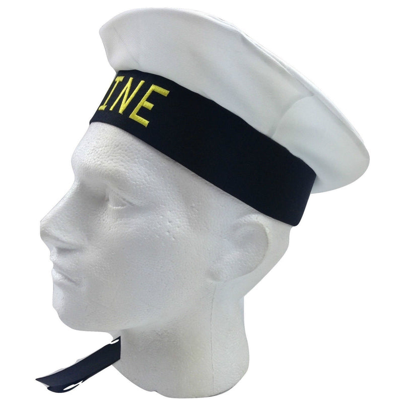 MARINE HAT Cap White BLACK Skipper Navy Sea Fancy Dress Sailor Costume Accessory - NuSea