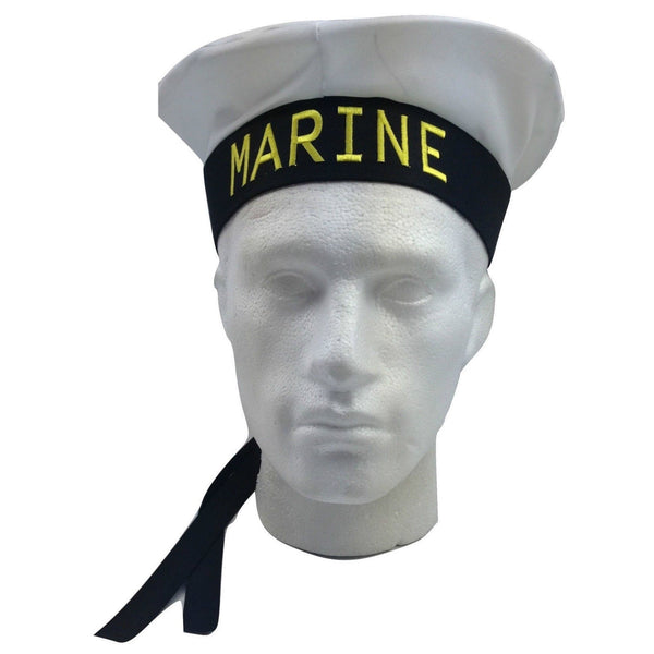 MARINE HAT Cap White BLACK Skipper Navy Sea Fancy Dress Sailor Costume Accessory - NuSea