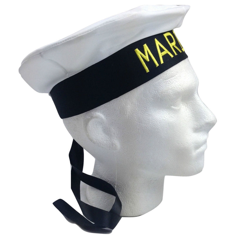 MARINE HAT Cap White BLACK Skipper Navy Sea Fancy Dress Sailor Costume Accessory - NuSea