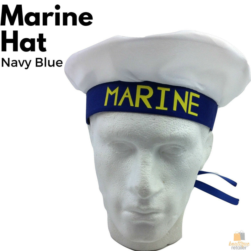 MARINE HAT Cap White NAVY Skipper Sea Fancy Dress Sailor Costume Accessory - NuSea