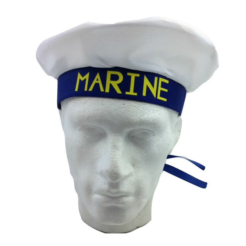 MARINE HAT Cap White NAVY Skipper Sea Fancy Dress Sailor Costume Accessory - NuSea