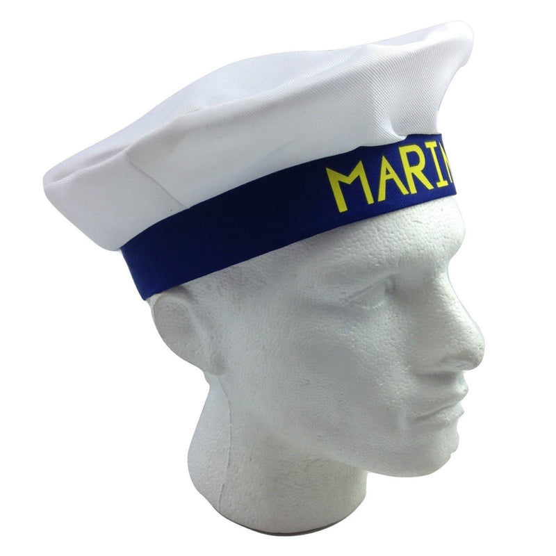 MARINE HAT Cap White NAVY Skipper Sea Fancy Dress Sailor Costume Accessory - NuSea