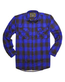 Mens Flannelette Long Sleeve Shirt 100% Cotton Check Authentic Flannel - Full Placket - Royal Blue - M - NuSea