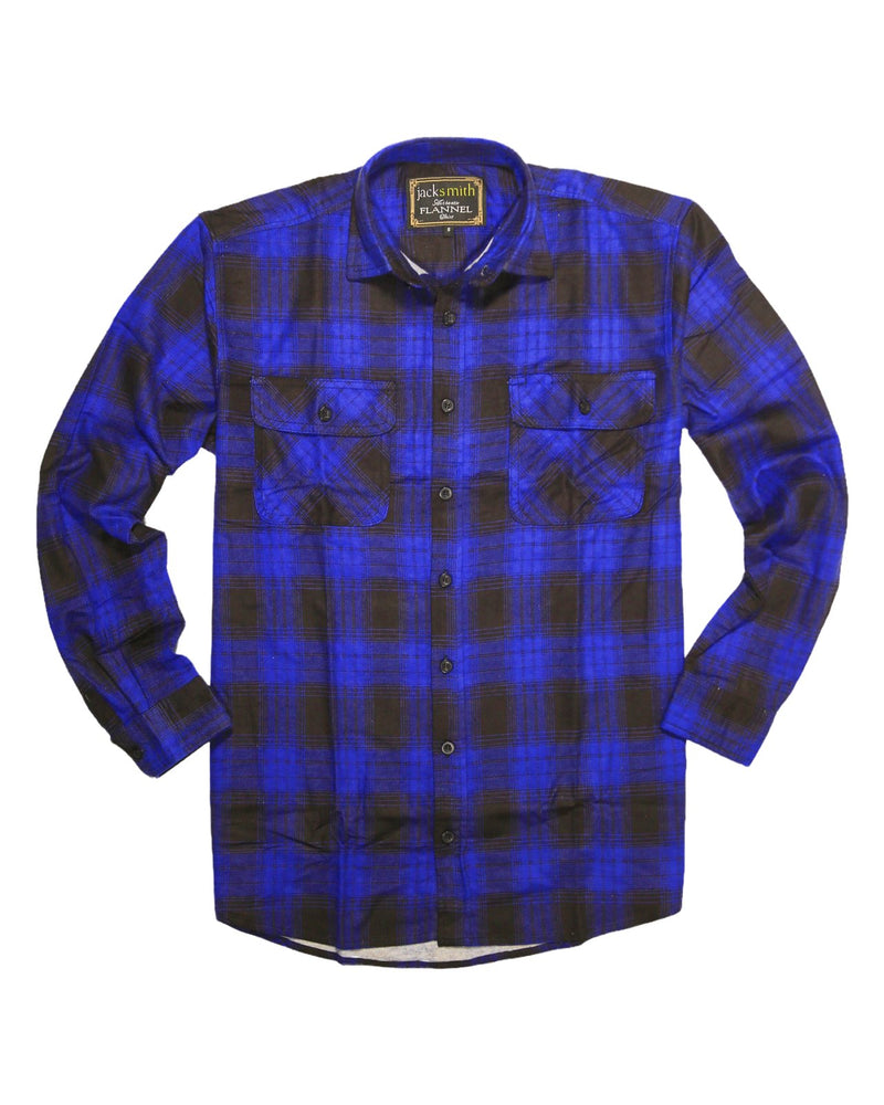 Mens Flannelette Long Sleeve Shirt 100% Cotton Check Authentic Flannel - Full Placket - Royal Blue - M - NuSea