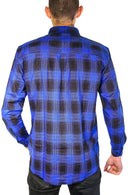 Mens Flannelette Long Sleeve Shirt 100% Cotton Check Authentic Flannel - Full Placket - Royal Blue - M - NuSea