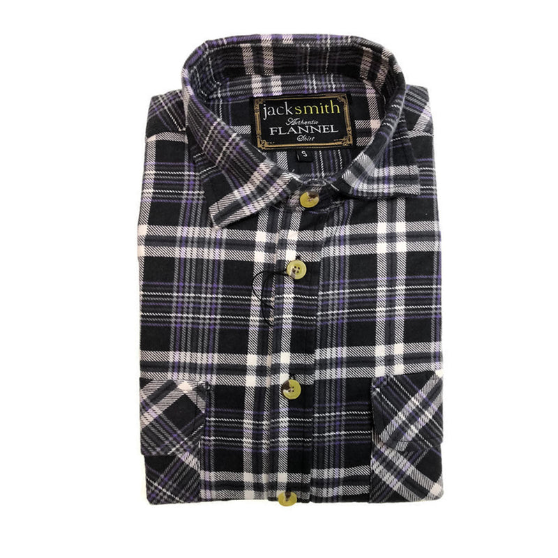 Mens Flannelette Shirt 100% Cotton Check Authentic Flannel Long Sleeve Vintage - White/Blue Denim - S - NuSea
