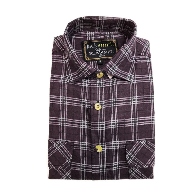 Mens Flannelette Shirt 100% Cotton Check Authentic Flannel Long Sleeve Vintage - White/Blue Denim - S - NuSea