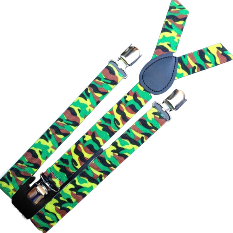 Mens Suspenders Braces Adjustable Strong Clip On Elastic Formal Wedding Slim - Army Camouflage 2 - NuSea