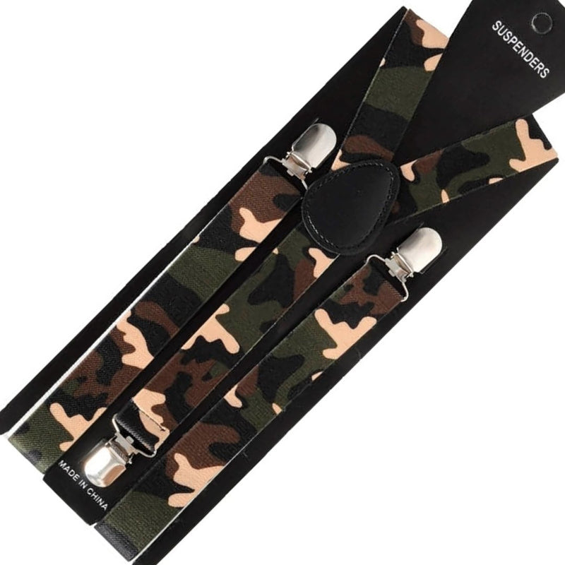 Mens Suspenders Braces Adjustable Strong Clip On Elastic Formal Wedding Slim - Army Camouflage - NuSea