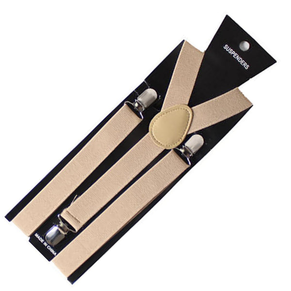 Mens Suspenders Braces Adjustable Strong Clip On Elastic Formal Wedding Slim - Beige - NuSea