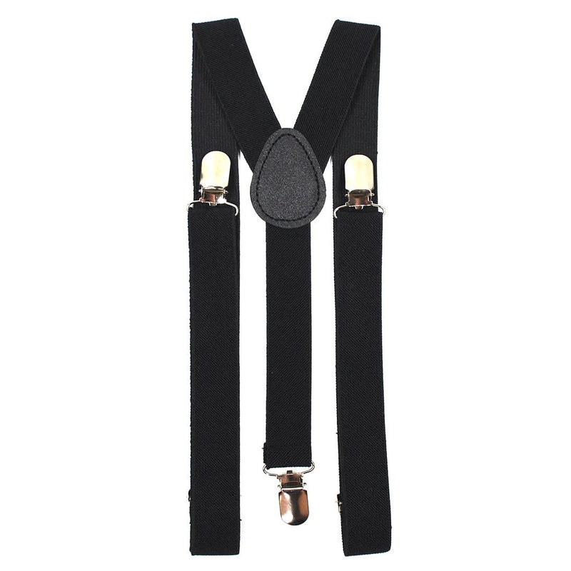 Mens Suspenders Braces Adjustable Strong Clip On Elastic Formal Wedding Slim - Black - NuSea