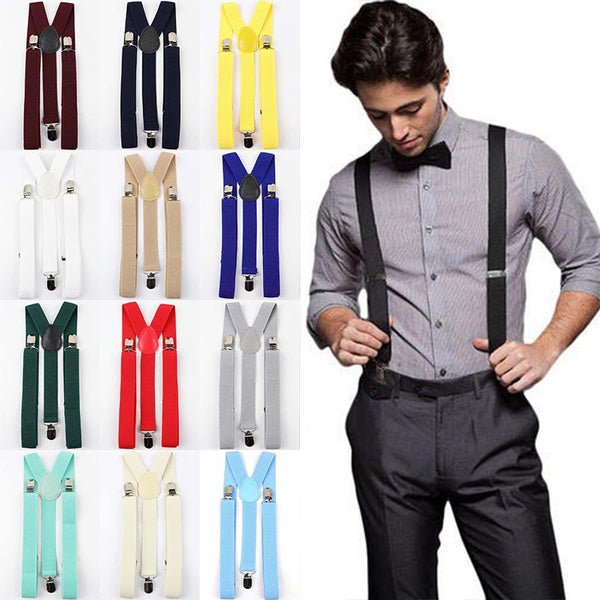 Mens Suspenders Braces Adjustable Strong Clip On Elastic Formal Wedding Slim - Blue - NuSea