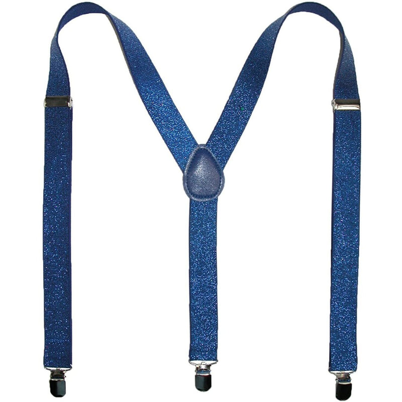 Mens Suspenders Braces Adjustable Strong Clip On Elastic Formal Wedding Slim - Blue (Glitter) - NuSea