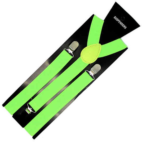 Mens Suspenders Braces Adjustable Strong Clip On Elastic Formal Wedding Slim - Fluro Green - NuSea