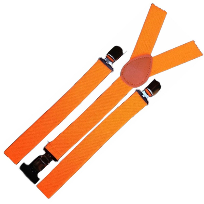 Mens Suspenders Braces Adjustable Strong Clip On Elastic Formal Wedding Slim - Fluro Orange - NuSea