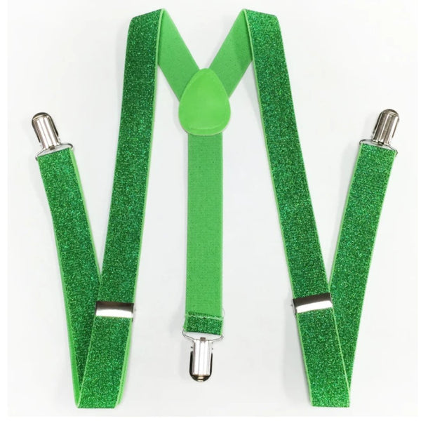 Mens Suspenders Braces Adjustable Strong Clip On Elastic Formal Wedding Slim - Green (Glitter) - NuSea