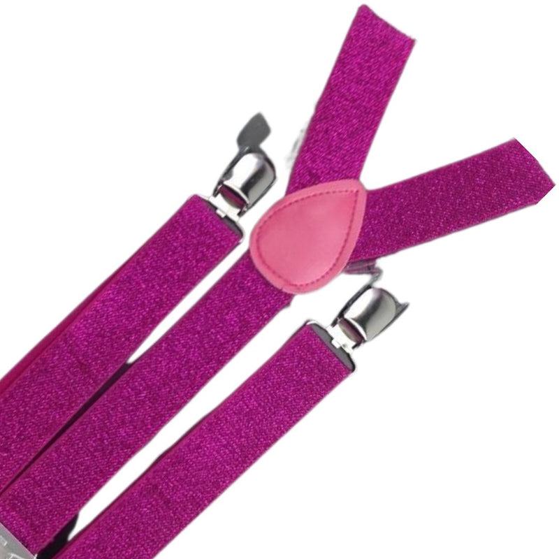 Mens Suspenders Braces Adjustable Strong Clip On Elastic Formal Wedding Slim - Hot Pink (Glitter) - NuSea