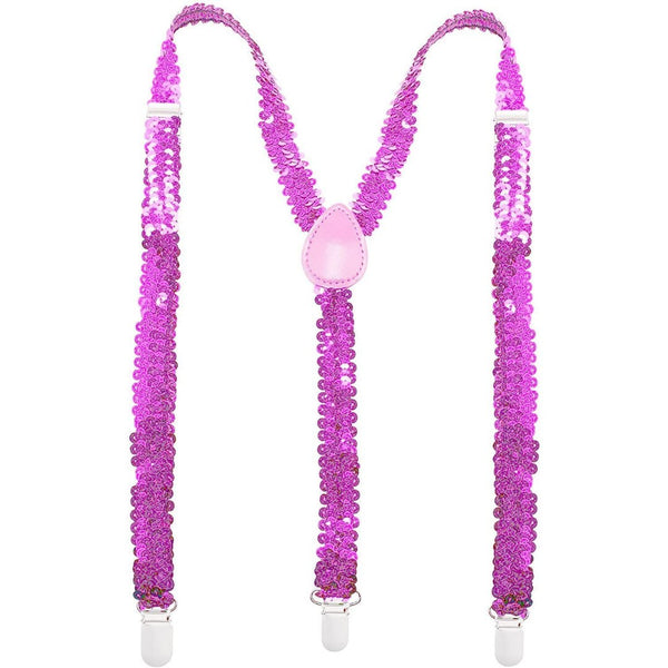 Mens Suspenders Braces Adjustable Strong Clip On Elastic Formal Wedding Slim - Light Pink (Sequin) - NuSea