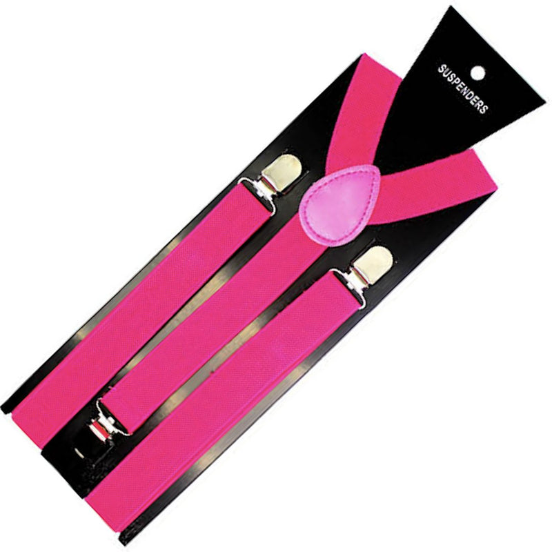 Mens Suspenders Braces Adjustable Strong Clip On Elastic Formal Wedding Slim - Magenta - NuSea