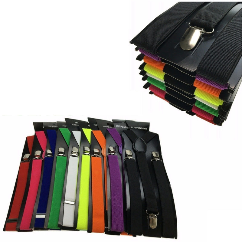 Mens Suspenders Braces Adjustable Strong Clip On Elastic Formal Wedding Slim - Magenta - NuSea