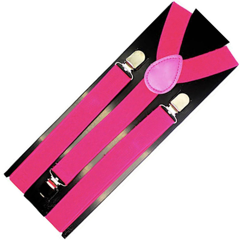 Mens Suspenders Braces Adjustable Strong Clip On Elastic Formal Wedding Slim - Pink - NuSea