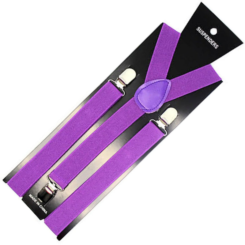 Mens Suspenders Braces Adjustable Strong Clip On Elastic Formal Wedding Slim - Purple - NuSea