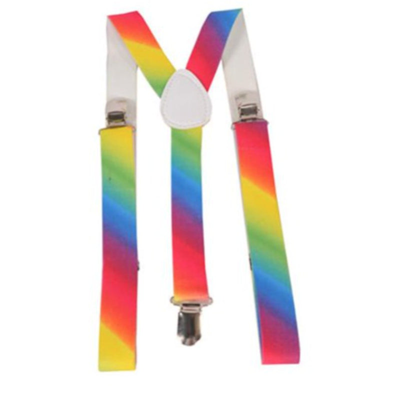 Mens Suspenders Braces Adjustable Strong Clip On Elastic Formal Wedding Slim - Rainbow - NuSea