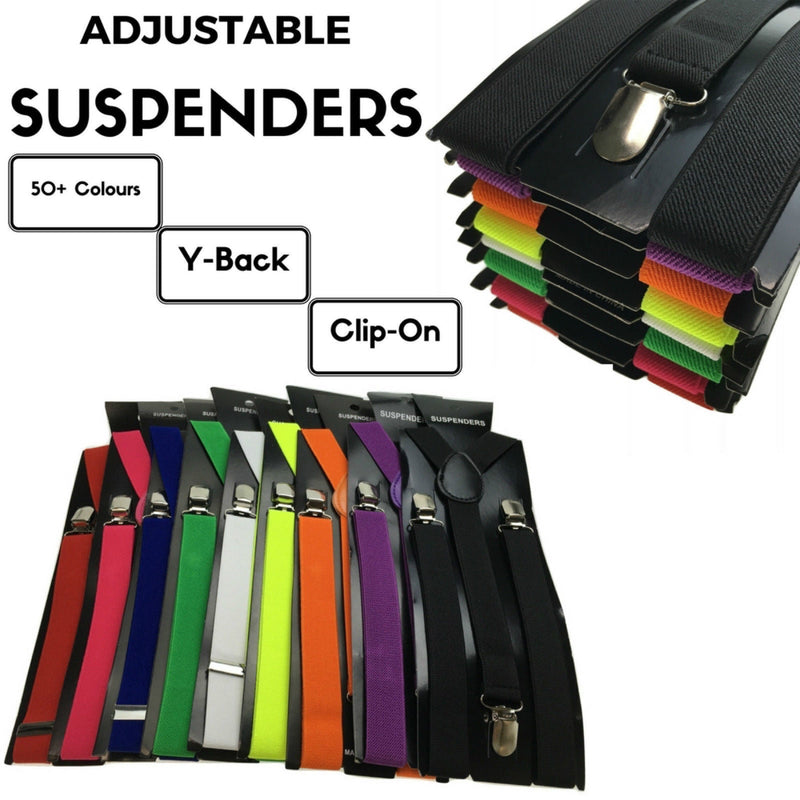 Mens Suspenders Braces Adjustable Strong Clip On Elastic Formal Wedding Slim - Rainbow - NuSea