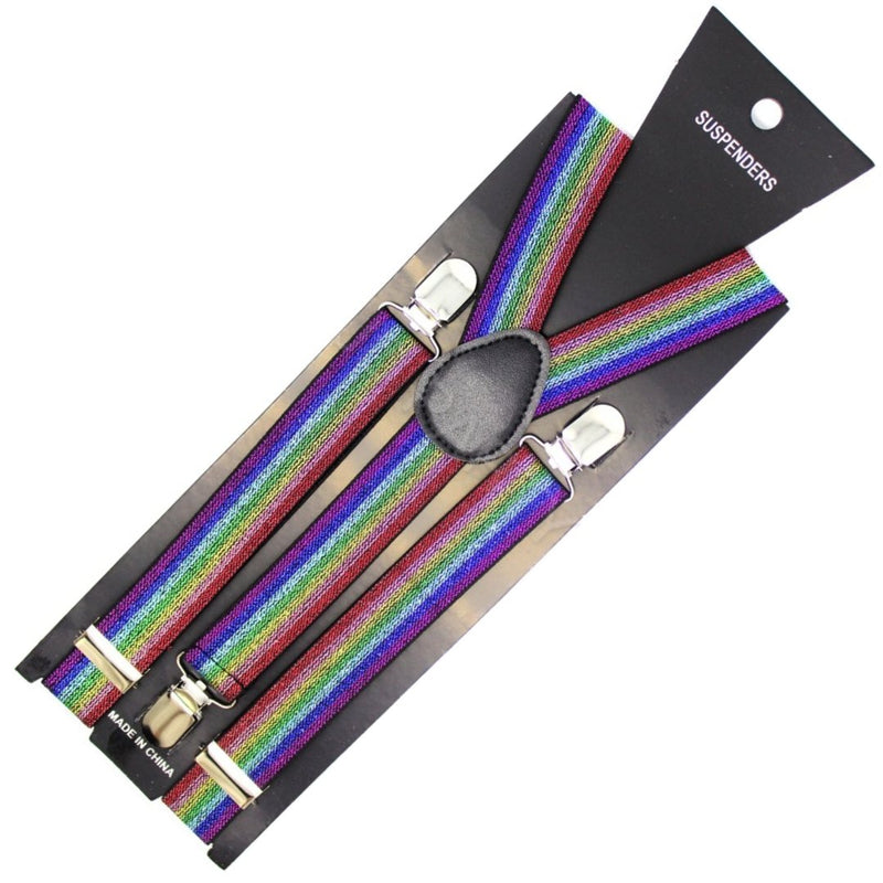 Mens Suspenders Braces Adjustable Strong Clip On Elastic Formal Wedding Slim - Rainbow (Glitter) - NuSea