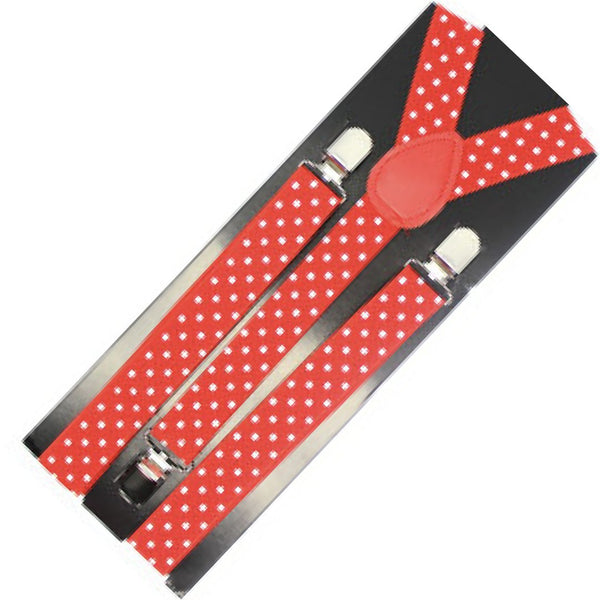 Mens Suspenders Braces Adjustable Strong Clip On Elastic Formal Wedding Slim - Red with White Polka Dot - NuSea