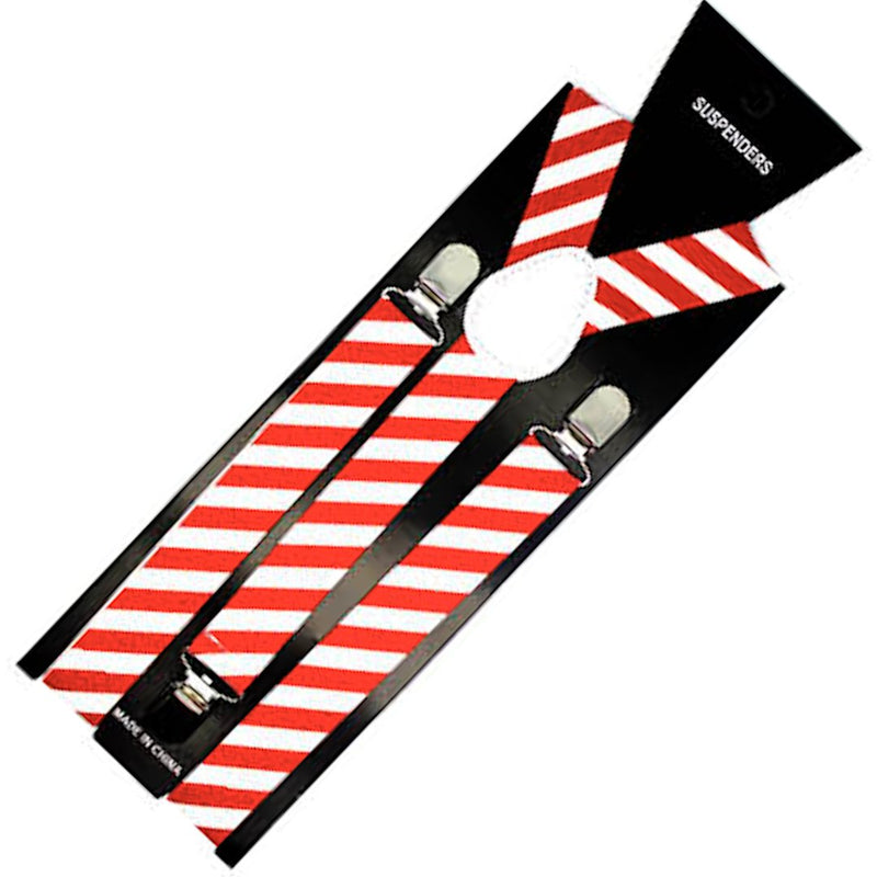 Mens Suspenders Braces Adjustable Strong Clip On Elastic Formal Wedding Slim - Red/White Diagonal Stripes - NuSea