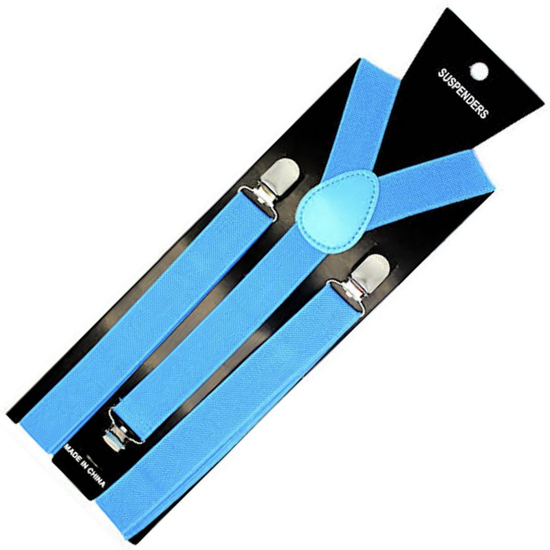 Mens Suspenders Braces Adjustable Strong Clip On Elastic Formal Wedding Slim - Sky Blue - NuSea