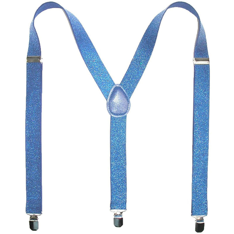 Mens Suspenders Braces Adjustable Strong Clip On Elastic Formal Wedding Slim - Sky Blue (Glitter) - NuSea