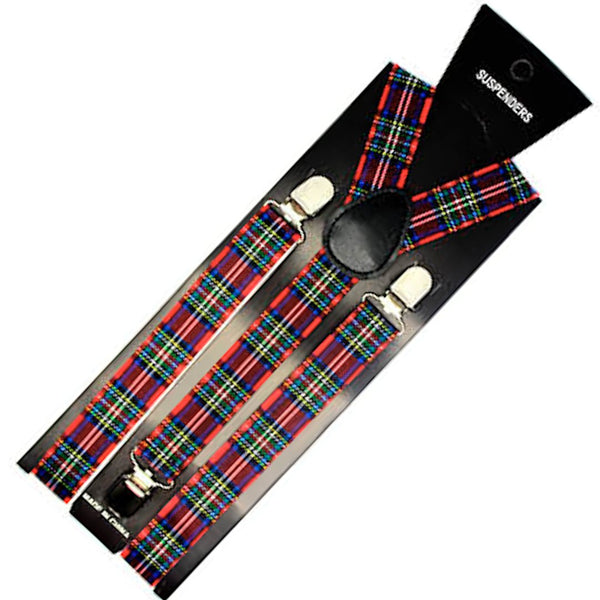 Mens Suspenders Braces Adjustable Strong Clip On Elastic Formal Wedding Slim - Tartan 2 - NuSea