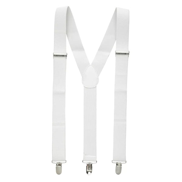 Mens Suspenders Braces Adjustable Strong Clip On Elastic Formal Wedding Slim - White - NuSea