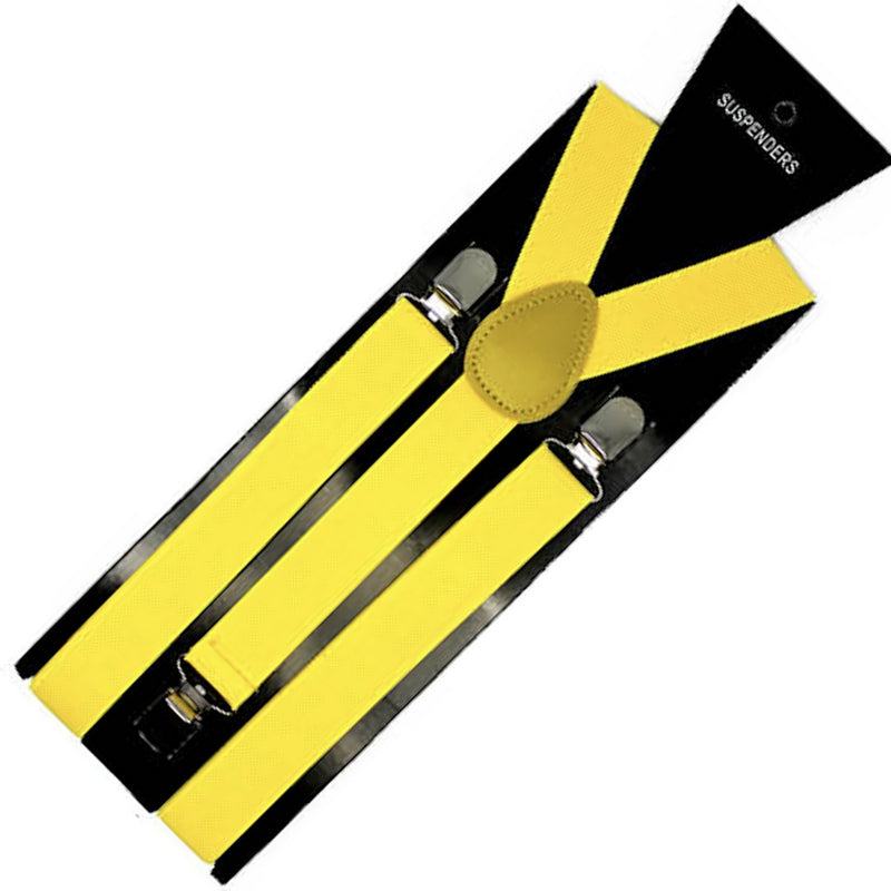 Mens Suspenders Braces Adjustable Strong Clip On Elastic Formal Wedding Slim - Yellow - NuSea