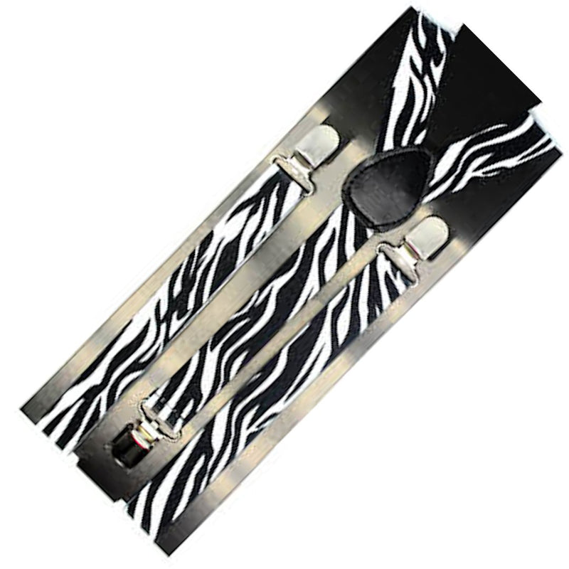 Mens Suspenders Braces Adjustable Strong Clip On Elastic Formal Wedding Slim - Zebra - NuSea