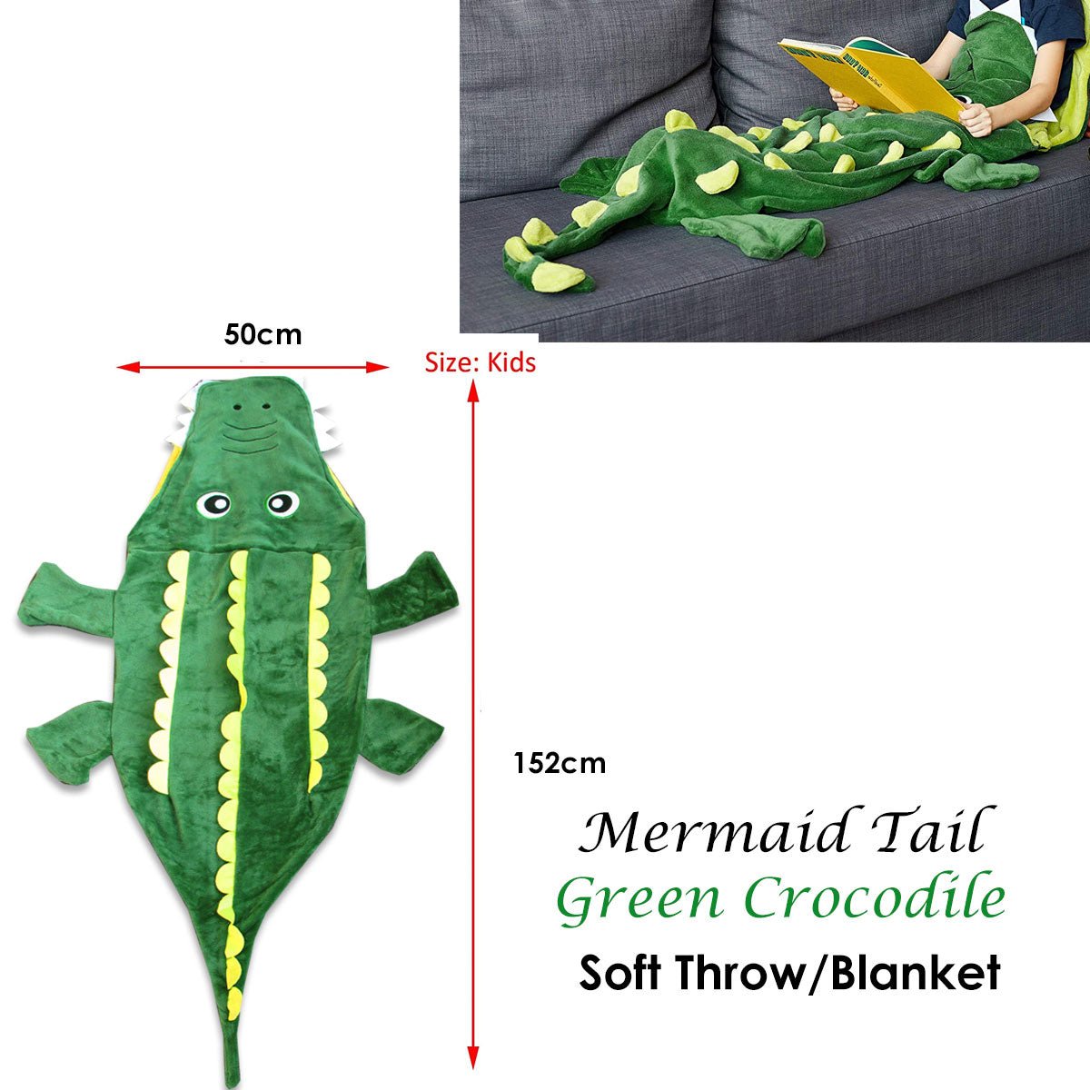 Mermaid Tail Crocodile Green Soft Blanket Throw - NuSea
