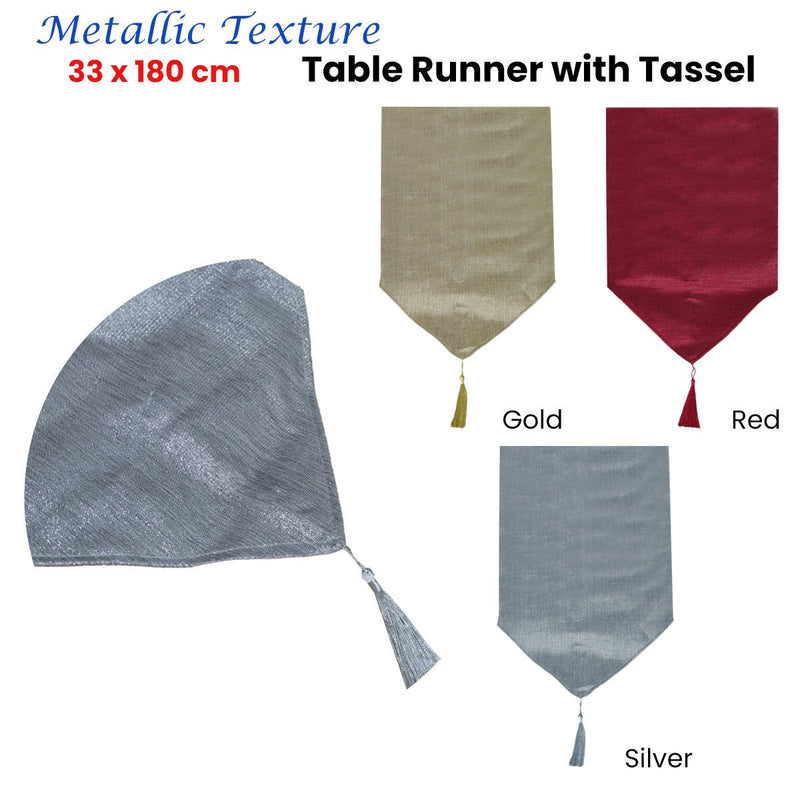 Metallic Texture Table Runner with Tassel 33 x 180 cm Gold - NuSea