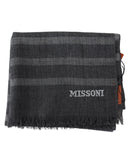 Missoni Men's Gray Striped Wool Unisex Neck Wrap Fringes Scarf - One Size - NuSea