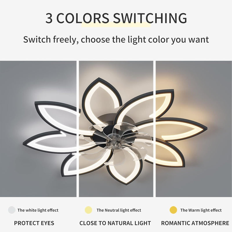 Modern Ceiling Light Fan, Low Profile, 6 Wind Speed, 3 Color (90cm, Black) - NuSea