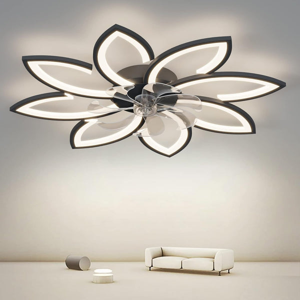 Modern Ceiling Light Fan, Low Profile, 6 Wind Speed, 3 Color (90cm, Black) - NuSea