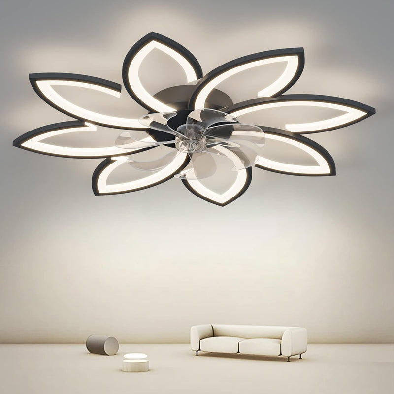 Modern Ceiling Light Fan, Low Profile, 6 Wind Speed, 3 Color (90cm, Black) - NuSea