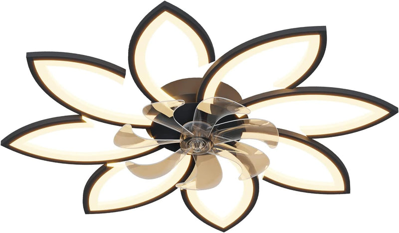 Modern Ceiling Light Fan, Low Profile, 6 Wind Speed, 3 Color (90cm, Black) - NuSea