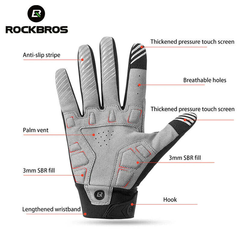 MTB Gloves Medium for Mountain Road Bike Breathable Winter Autumn Spring Cycling Camping Running Outdoor Sport Rockbros - NuSea