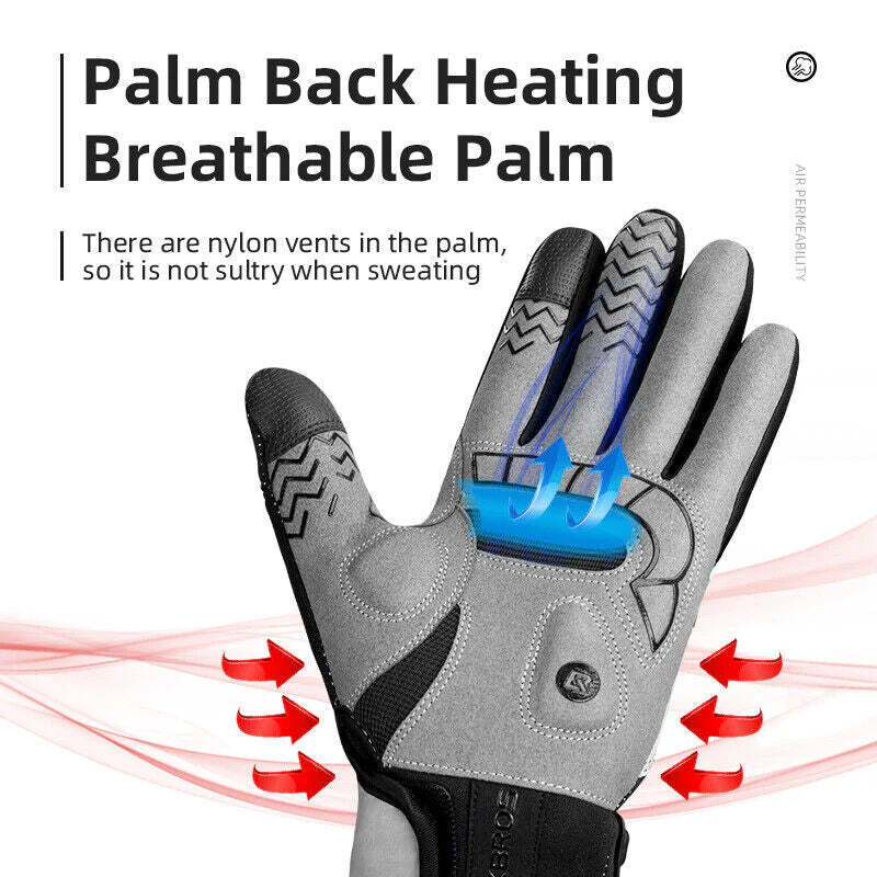 MTB Heated Gloves Large for Mountain Road Bike Breathable Winter Autumn Cycling Camping Running Outdoor Sport Rockbros - NuSea