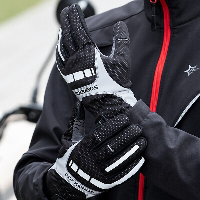 MTB Heated Gloves Large for Mountain Road Bike Breathable Winter Autumn Cycling Camping Running Outdoor Sport Rockbros - NuSea